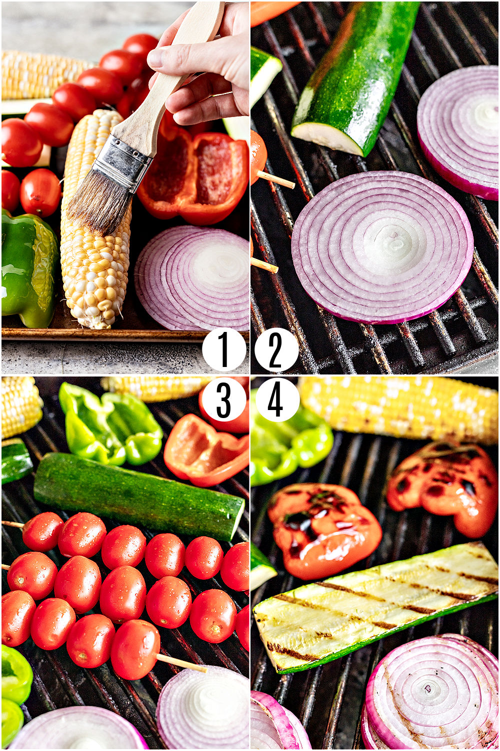 Step by step photos showing how to make grilled vegetables.