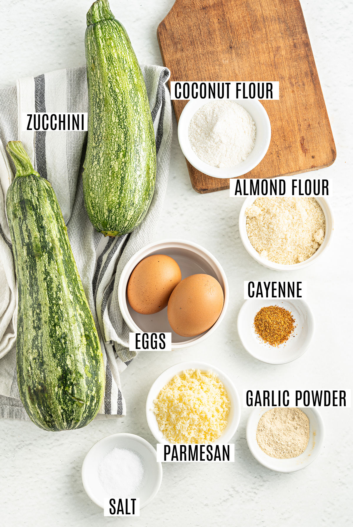 Ingredients needed to make zucchini fries.